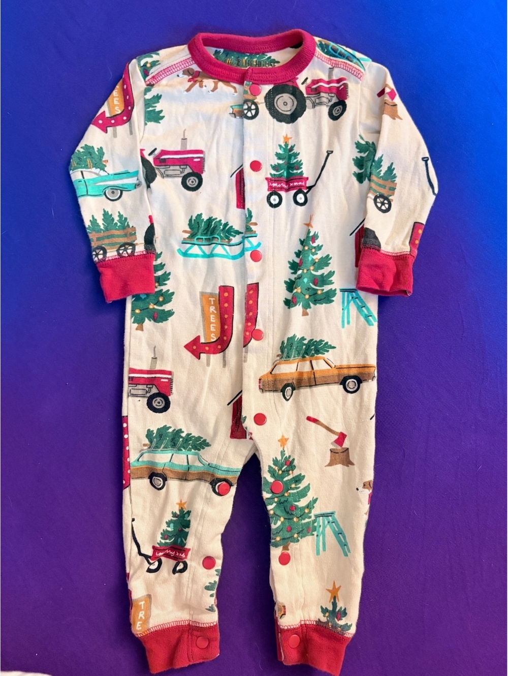 Little Blue House Christmas tree farm sleeper - 3-6 months